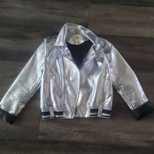 Silver Metallic faux leather bomber biker jacket